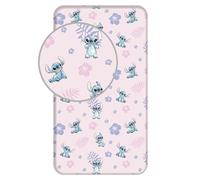 Disney Lilo y Stitch - Sábana bajera ajustable (90 x 200 + 25 cm, 100% algodón), diseño de Stitch con flores
