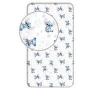 Disney Stitch Sábana bajera ajustable Ohana White 90 x 200 cm, 100% algodón