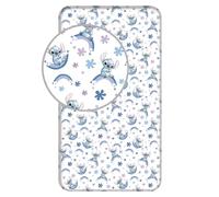 Disney Stitch - Sábana bajera ajustable "Rainbow", 90 x 200 cm, 100% algodón, color blanco