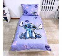Ropa de Cama Disney Lilo y Stitch con Flores, Hojas, Morado, Hawaii, edredón 140x200 + Almohada 70x90 cm 100% algodón