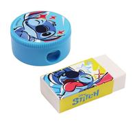 DISNEY Stitch SET de material escolar: sacapuntas, sacapuntas de crayones + goma de borrar (A)