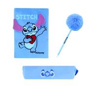Disney Stitch Set de Papelería, Incluye Cuaderno Peluche, Bolígrafo con Pompón y Estuche, Regalo para Niñas y Adolescentes