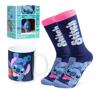 Disney Stitch Set de Taza para Mujer Adolescente, Taza Cafe y Calcetines Divertidos, Regalos Originales para Mujer (Azul Marino)