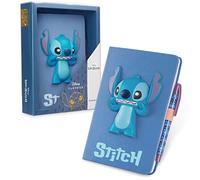 Disney Stitch Set Material Escolar y de Oficina, Diario Secreto con Llave y Boli o Cuaderno A5 y Boligrafo Bonito, Regalos Mujer y Niña (Azul 3D)