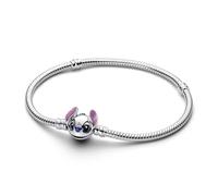 Disney Stitch Snake Chain Sterling Silver Bracelet with Purple, Black and Blue Enamel