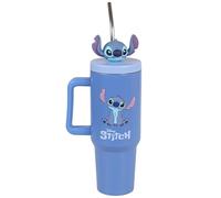 DISNEY Stitch Taza TÉRMICA con pajita metálica, acero inoxidable, taza para coche, de viaje GRANDE 1,2 l (D)