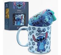 Disney Stitch Taza y Calcetines Mujer Divertidos, Set Tazas con Taza Ceramica Calcetines Calientes EU 35-41, Idea Regalo para Ella (Azul Stitch)