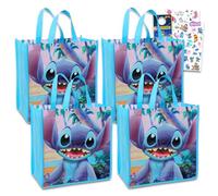 Disney Stitch Tote Bag Bundle Lilo and Stitch Accessories - Juego de 4 bolsas de comestibles de Stitch con calcomanías adicionales, tatuajes, más | Bolsas reutilizables de Stitch