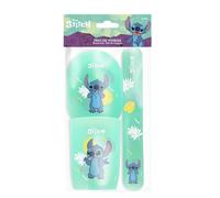 DISNEY Stitch - Trío Vaso de Viaje - Portacepillo de Dientes, Vaso y Jabón - Plástico Resistente - Diseño Práctico - Accesorio de Baño para Niños - Producto Oficial Disney