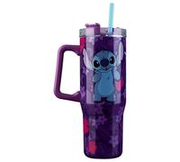 Disney Stitch Vaso Termico con Pajita y Asa Tapa, Termo Cafe Acero Inoxidable Doble Pared 940ml, Bebidas Frías 17H Calientes 8H Hielo 45H