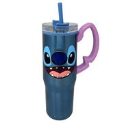Disney Stitch - Vaso térmico de 770 ml con pajita y mango, taza térmica de acero inoxidable, doble pared, mantiene caliente y frío, grande de viaje