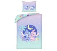 Disney Stitch y Angel - Juego de cama con funda nórdica individual reversible de 140 x 200 cm y funda de almohada de 70 x 90 cm - Violeta multicolor - 100% algodón OEKO-TEX