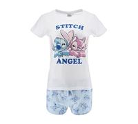 Disney Stitch y Angel Pijamas para Mujer, Camiseta y Pantalon Corto Algodon Pijama 2 Piezas, Regalo para Mujer, Niñas y Adolescentes | Talla XL - Azul