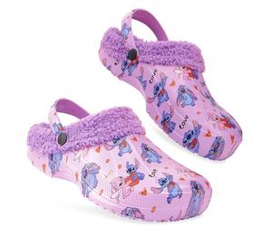Disney Stitch Zuecos Invierno Mujer con Forro Polar Zapatos sin Cordones Zapatillas Casa Jardín con o sin Charms (Morado, 37/38 EU)