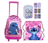 Disney Stitch Zumo Grande Mochila Carro Con Ruedas + Neceser + Bolsa Gimnasio