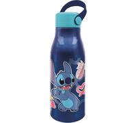 Disney Stor Botella original de aluminio Stitch de 760 ml para niños con tapón con asa de silicona y tapa con gancho.