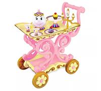 Disney Store Carrito de té oficial de la Princesa Belle, La Bella y la Bestia, 11 piezas, juego incluye carro, tetera Mrs Potts, platos, taza de chips, pasteles y portavelas Lumiere cantando, adecuado