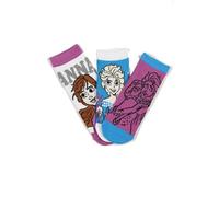 Disney Store Frozen - Juego de 3 pares de calcetines con diseño de Anna y Elsa, algodón, multicolor, Blanco - Azul - Morado, 27-30