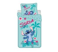 Disney Store Juego de funda nórdica Lillo y Stitch Hawaii, algodón, azul turquesa con estampado tropical, 140 x 200 cm, individual, con funda de almohada de 70 x 90 cm, cierre de cremallera
