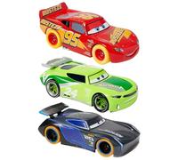 Disney Store Juego oficial de Cars Light-Up Pullback fundido, con Lightning McQueen, Jackson Storm, Chase Racelott, juego de luces de neón con coches fundidos a presión Pull N-Race