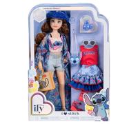 DISNEY STORE Muñeca Fashion 30 cm Inspirada en Stitch de Verano - Incluye 2 Outfits y Accesorios - hasta 10 Puntos de Articulación, Brown Wavy Hair Stitch Fashion Doll