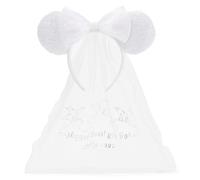 Disney Store Official, La Cenicienta, diadema con orejas y velo de novia para adultos, lazo de satén blanco con cuentas perladas y velo de malla con la frase ''and they lived happily ever after''