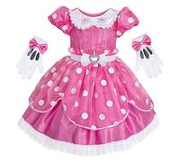 Disney Store Official, Minnie Mouse, Disfraz Infantil, Vestido de Lunares Rosas con Guantes para Halloween, Juegos de rol y Fiestas de Disfraces