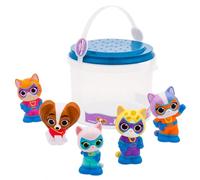 Disney Store Official, SuperKitties, Bitsy, Ginny, Sparks, Buddy y Sr. Patitas, Set Juguetes baño, 5piezas, Cubo de tapadera-colador, Juguete para baño, Piscina Infantil y jardín, a Partir de 6 Meses