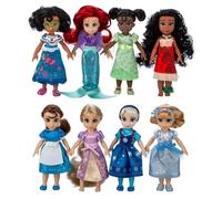 Disney Store Official Once Upon a Story Princess Toys Set con 8 mini muñecas articulables: Cenicienta, Ariel, Belle, Tiana, Rapunzel, Elsa, Moana y Mirabel, funda de transporte reutilizable con