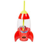 Disney Store Oficial Botella de Agua Plataforma Espacial Pizza Planet, Toy Story, 650ml, Botella Moldeada en Forma de Cohete con Pajita y Tapón de Rosca