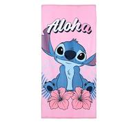 Disney Store Toalla de playa Stitch Aloha, rosa con flores de hibisco, esponja, 70 x 140 cm, personaje Lilo y Stitch
