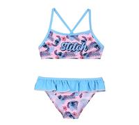 Disney Store Traje de baño de 2 piezas con Stitch para niñas, azul y rosa, con tirantes cruzados, bikini con volantes, turquesa, 8 años