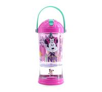 Disney Store Vaso con popote oficial de Minnie Mouse con diseño de globo de nieve, botella de agua de 310 ml para niños con popote abatible y tapa de rosca, adecuada para mayores de 4 años