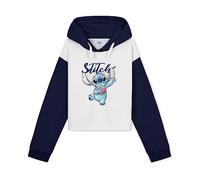 Disney Sudadera Niña Stitch, Sudadera Corta Niña, Sudadera para Niñas Crop Top, Ropa para Niñas Lilo y Stitch 7-14 años (11-12 años, Blanco/Azul Marino)