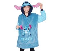 Disney Sudadera Oversize Polar con Peluche de Stitch Angel, Cosido a la Sudadera, Batamanta con Capucha para Niña (Azul Stitch)