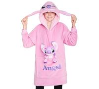 Disney Sudadera Oversize Polar con Peluche de Stitch Angel, Cosido a la Sudadera, Batamanta con Capucha para Niña (Rosa Ángel)