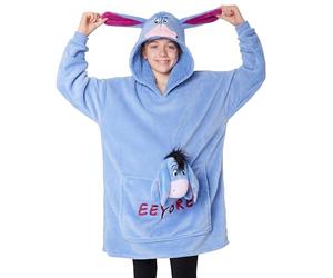 Disney Sudadera Oversize Polar con Peluche de Stitch Angel, Cosido a la Sudadera, Batamanta con Capucha para Niña (Azul Eeyore)