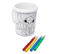 Disney Taza portalápices de plástico Stitch personalizable para colorear, con rotuladores y hojas con diferentes diseños incluidos