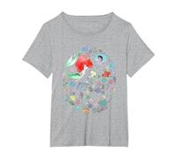 Disney The Little Mermaid Ariel's Jumble Watercolor Poster Camiseta, Mujer tallas grandes, Gris Jaspeado, 2XL Grande