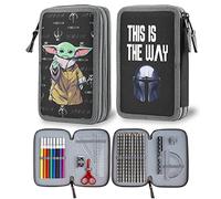 Disney The Mandalorian Estuche Escolar De 2 Compartimentos Baby Yoda, Material Escolar Completo, Estuche Chulo para Niños De Star Wars