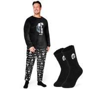 Disney Mandalorian - Pijama Largo para Hombre con Calcetines mullidos, Talla única, con Bolsillos, Tallas M-2XL, Negro, XXL