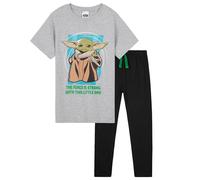 Disney The Mandalorian Pijamas para Niños - Camiseta y Pantalones, Conjunto Niños 7 a 14 Años - Regalos de Baby Yoda (Negro/Gris, 9-10 años)