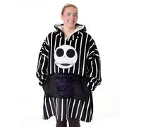 Disney The Nightmare Before Christmas Sudadera con Capucha de Manta Unisex | Jersey de Rayas para Adulto en Negro con el Personaje de Jack Skellington | Loungewear con Capucha y Forro de Sherpa
