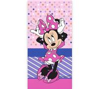 Disney toalla de baño y playa Minnie Mouse, 70 x 140 cm, 100% algodón | Suave y absorbente toalla para niños para baño y piscina | Divertido diseño de puntos rosas con Minnie | Ideal para la playa, el