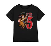 Toy Story Birthday Woody I'm 5 Unisex Kids T Shirt Camiseta, Negro, 7-8 años para Niños