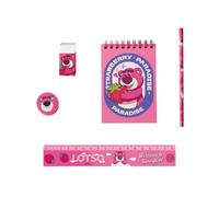 Disney Toy Story Lotso Juego de Papelería, Incluye Regla Lapiz Goma de Borrar Sacapuntas y Cuaderno, Regalo Set de Papeleria para Niñas