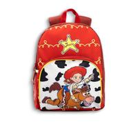 Disney Toy Story - Mochila Jessie roja para niñas, correas acolchadas ajustables, bolsillo frontal con cremallera y bolsillo lateral de malla, mochila de regreso a clases con estampado de diana