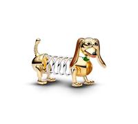 Disney Toy Story Slinky Dog 14k Gold Plated and Sterling Silver Charm with Brown, Black, Red and Green Enamel