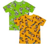 Disney Toy Story Woody and Buzz Lightyear - Paquete de 2 Camisetas Unisex de Manga Corta 100% algodón Peinado, Naranja/Verde, 6-7 años