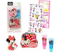 Disney Tubos de brillo de labios de Minnie Mouse, paquete con 2 brillos de labios de Minnie Mouse en varios sabores para recuerdos de fiesta, más monedero, calcomanías, más recuerdos de fiesta